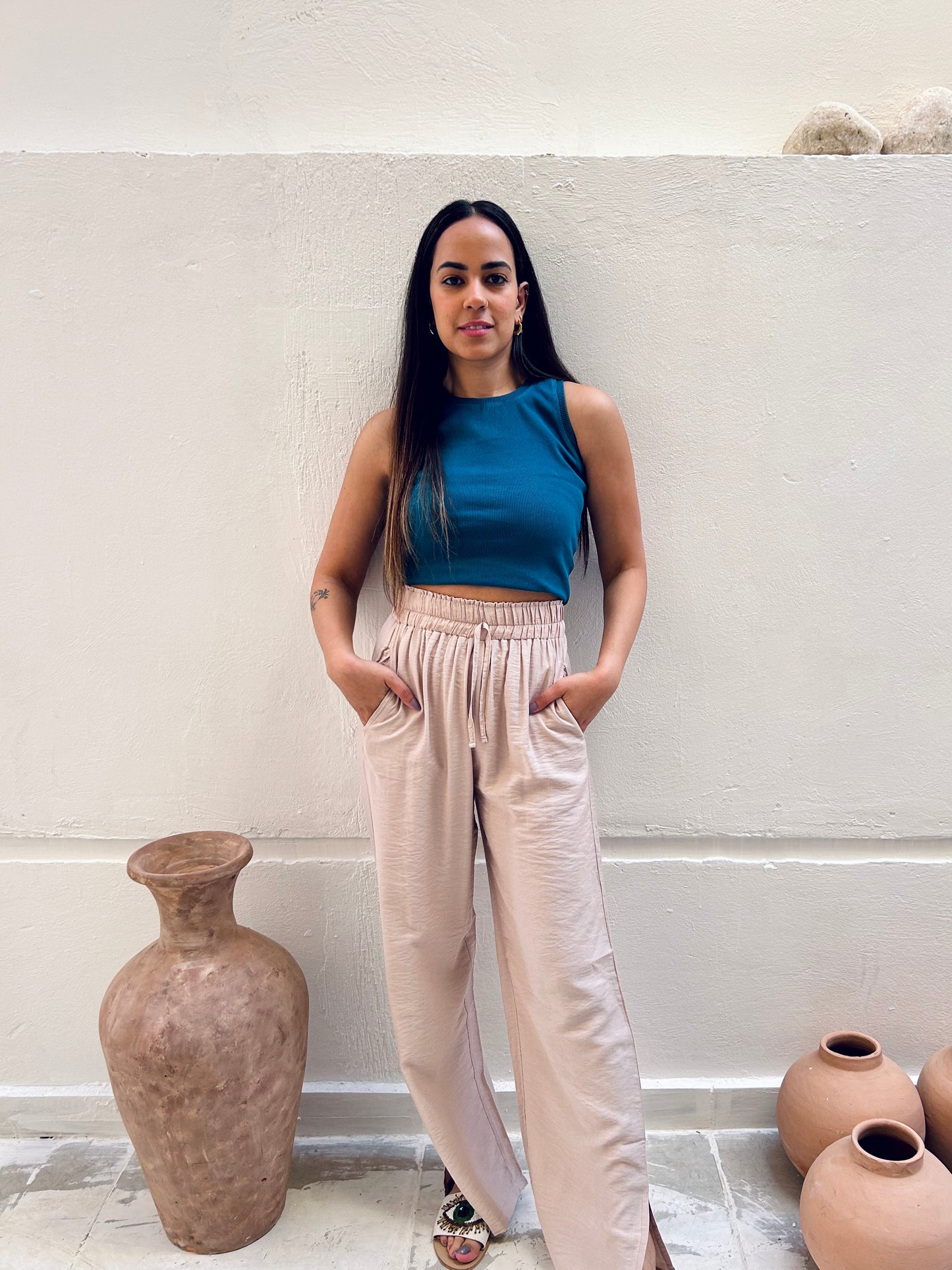 Camel Beige Linen Pants