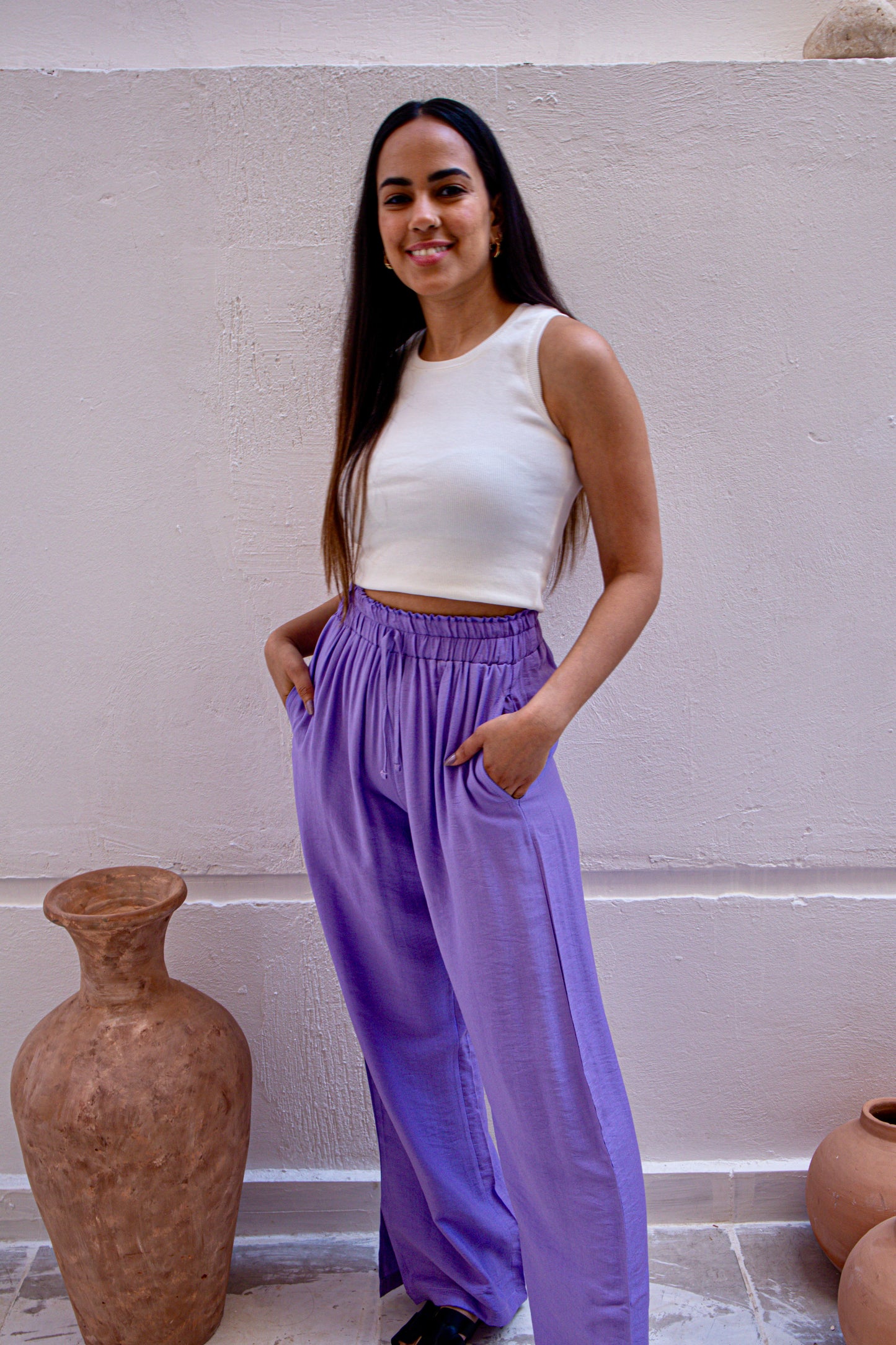 Lilac Purple Linen Pants